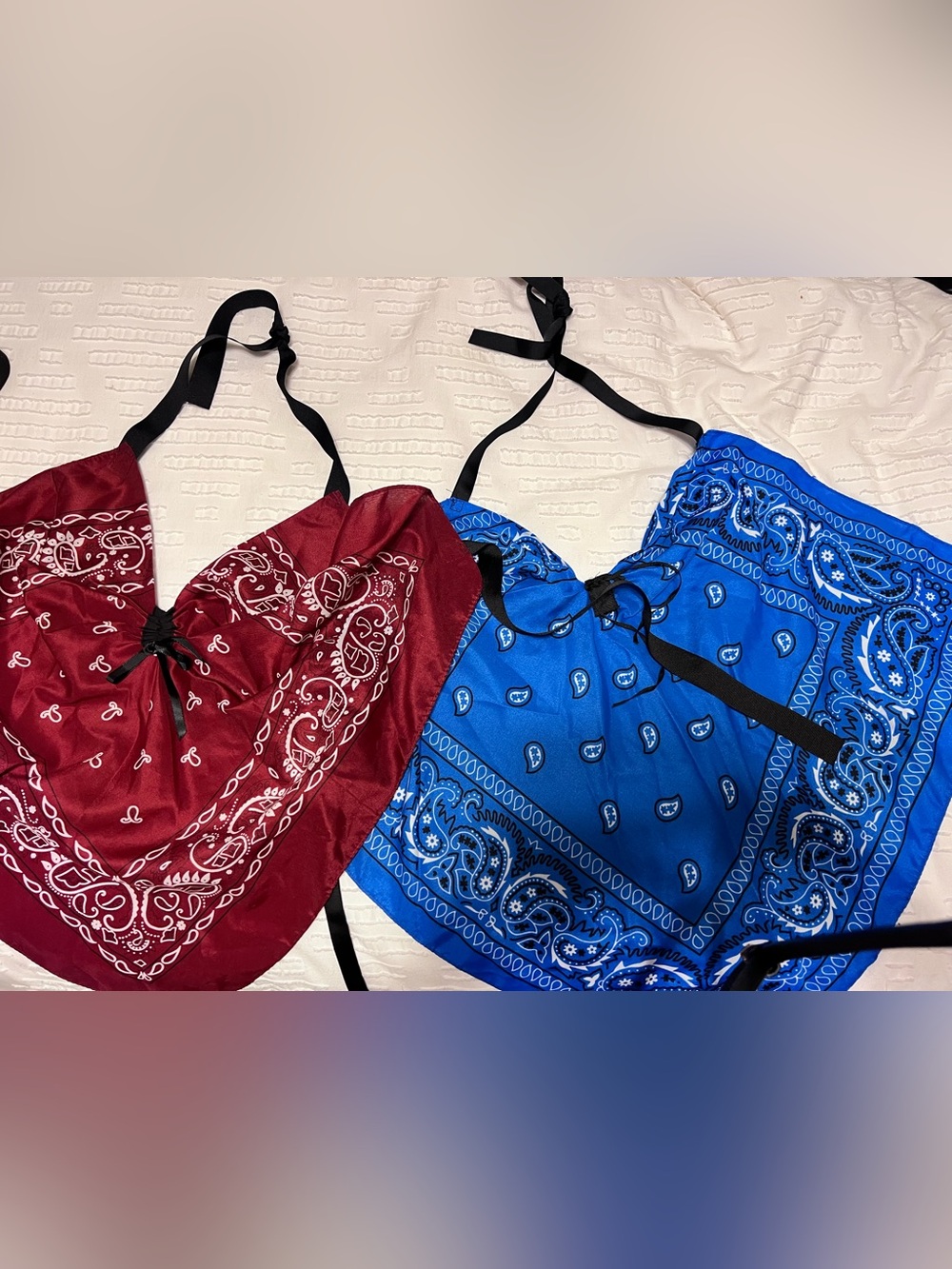 2- Bandana Halter Crop Tops - Bundle of one Red and one Blue Handmade Small/Med